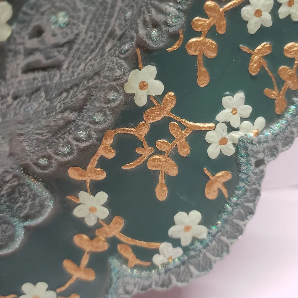 Ceramic Hand Painted Green & Gold Floral Ladies Hat Wall Hanging Artist Signed